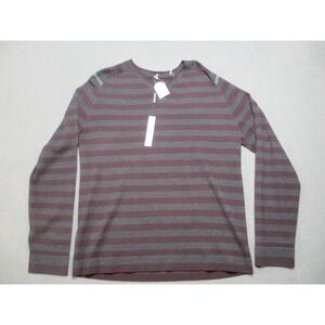 Merino Wool Sweater Mens XL Gray Red Maroon Stripe Elie Tahari Benton Knit VNeck